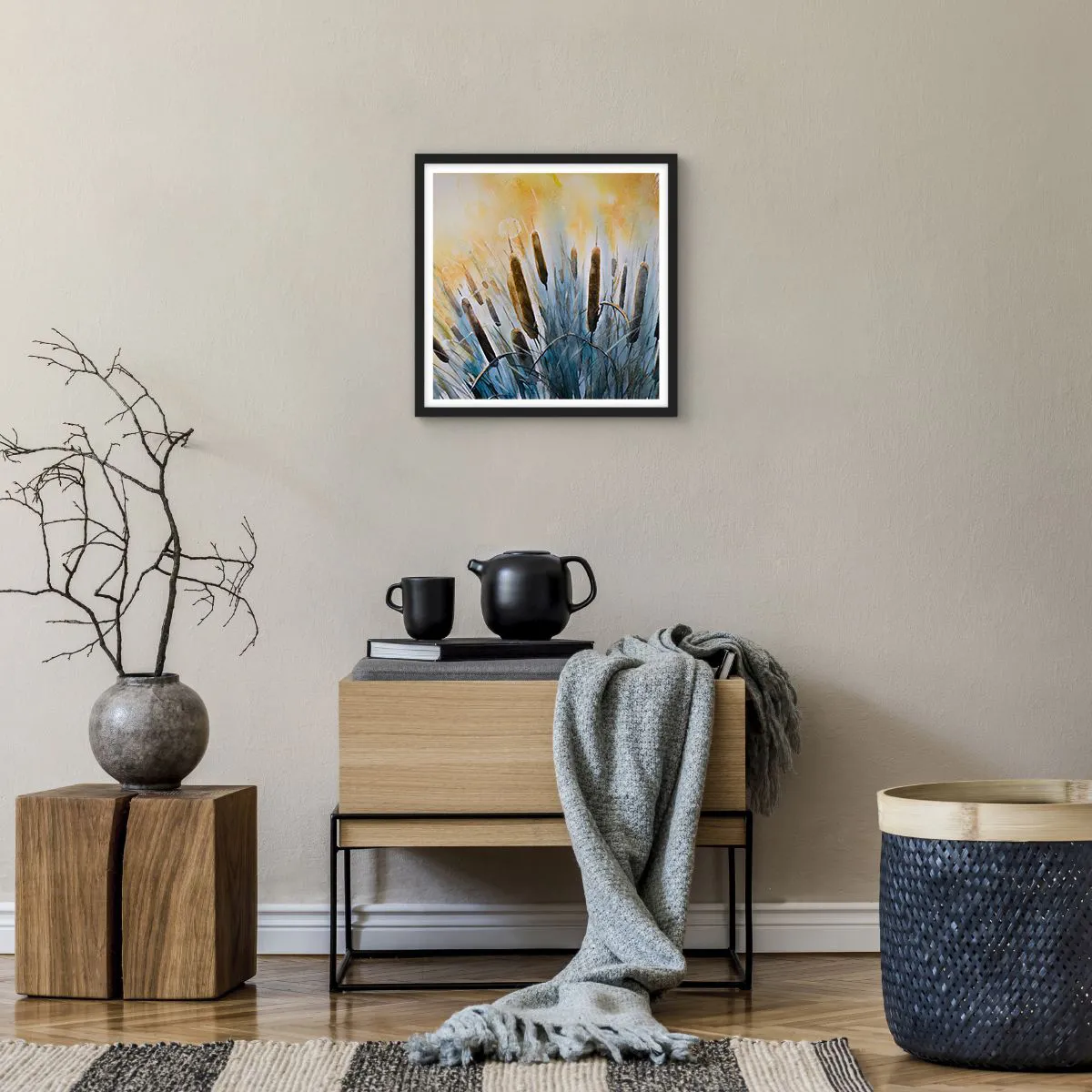 Plakat i sort ramme - Vandets kulde, solens varme - 40x40 cm