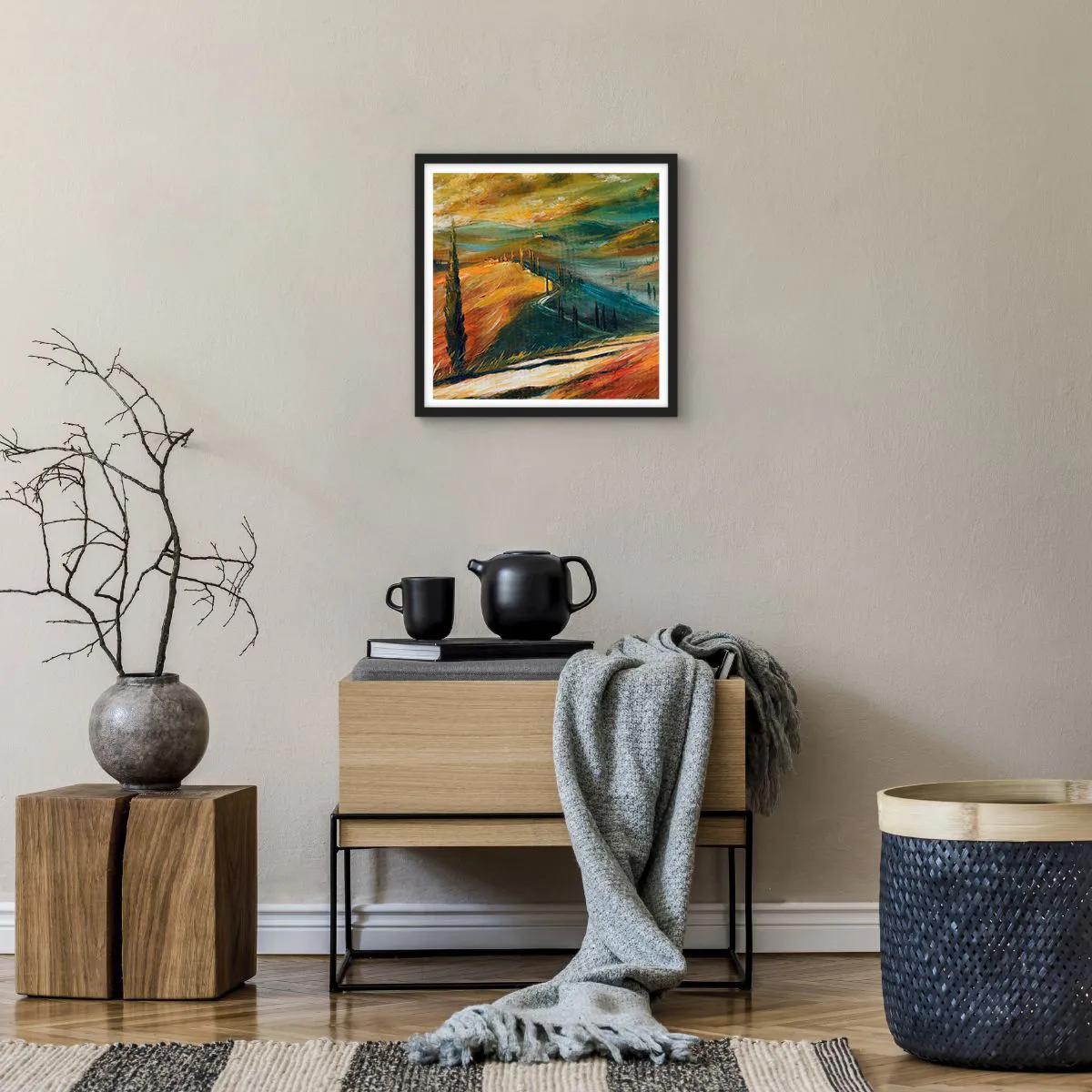 Affiche dans un cadre noir - Poster - paysage toscan - 40x40 cm