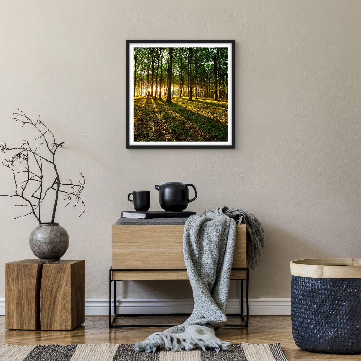 Poster in einem schwarzem Rahmen Landschaft, Poster in einem schwarzem Rahmen Wald, Poster in einem schwarzem Rahmen Natur, Poster in einem schwarzem Rahmen Bäume, Poster in einem schwarzem Rahmen Sonnenstrahlen