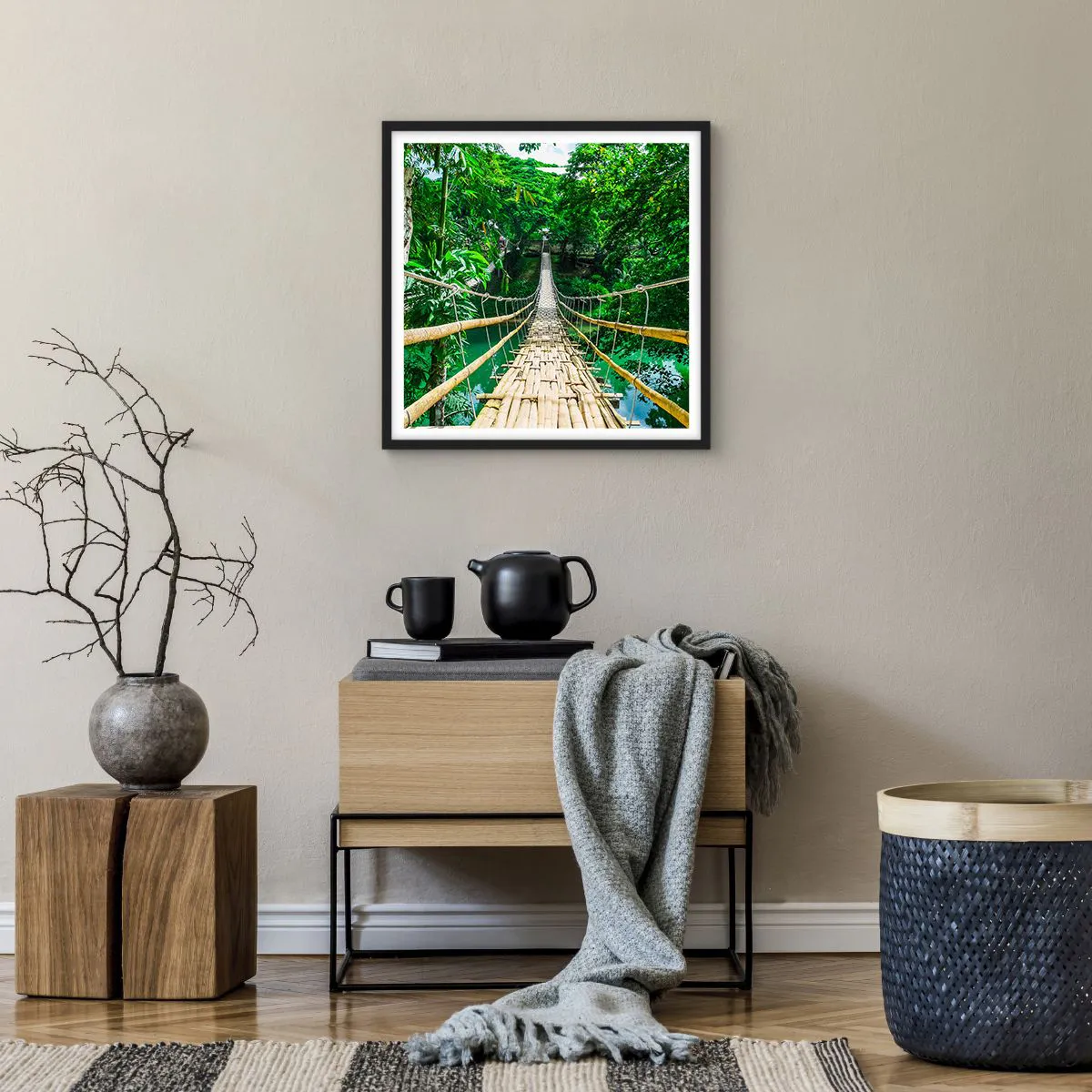 Plakat i sort ramme - Abebro over grønne områder - 50x50 cm