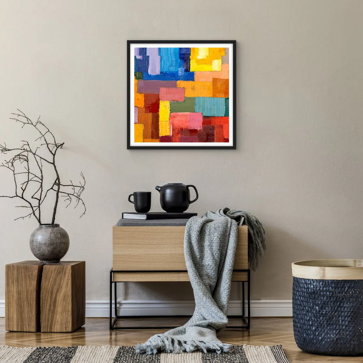 Pôster com moldura preta - Cada um diferente, todos coloridos - 50x50 cm