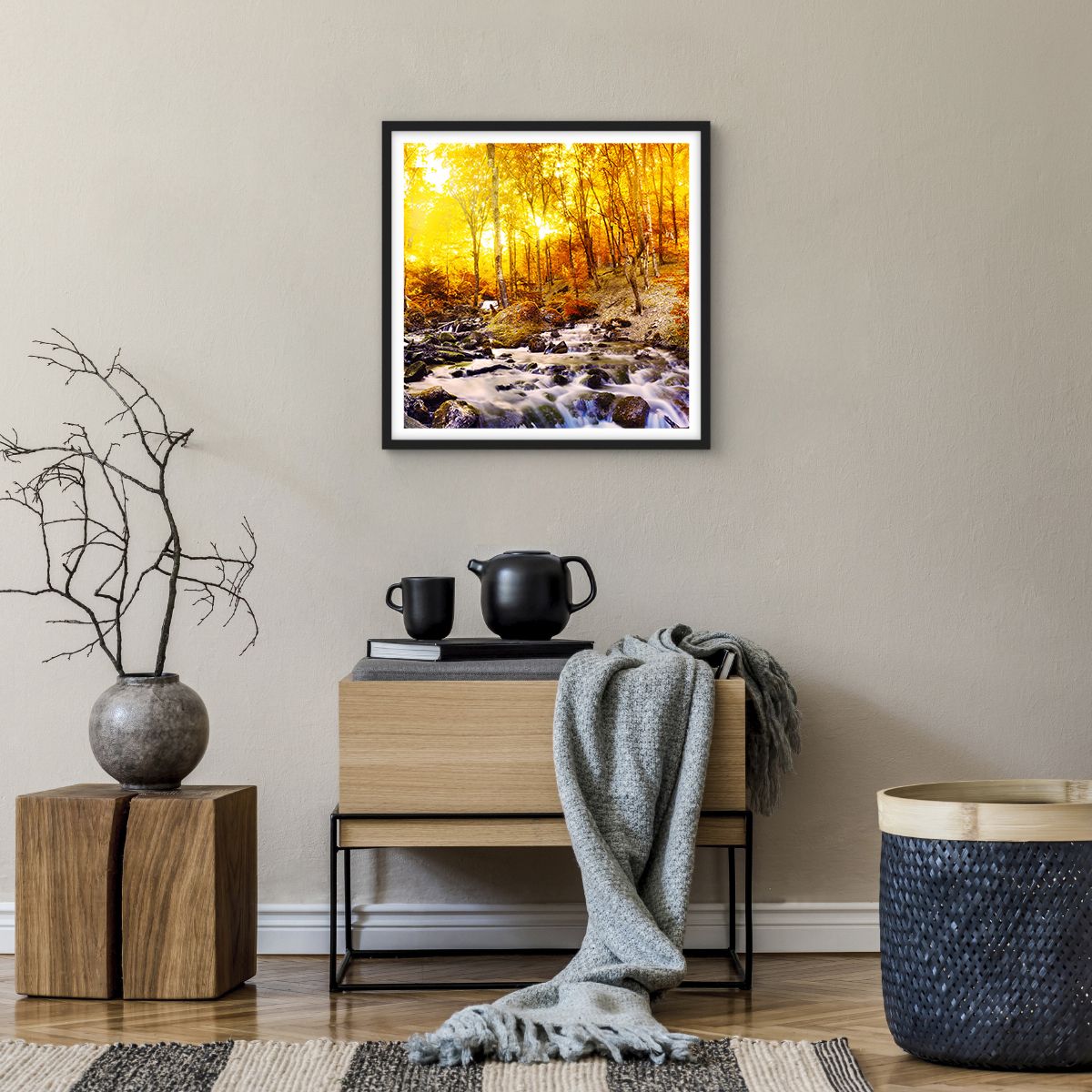 Plakat w czarnej ramie Krajobraz, Plakat w czarnej ramie Las, Plakat w czarnej ramie Górski Potok, Plakat w czarnej ramie Liście, Plakat w czarnej ramie Natura