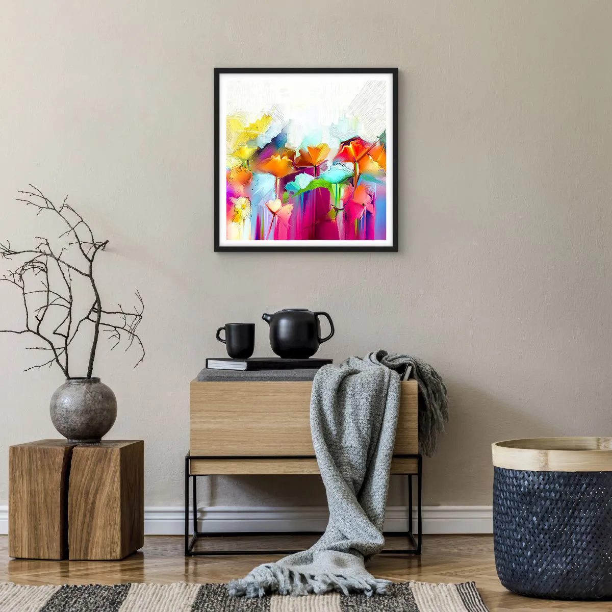 Affiche dans un cadre noir - Poster - L'arc-en-ciel s'est épanoui - 50x50 cm