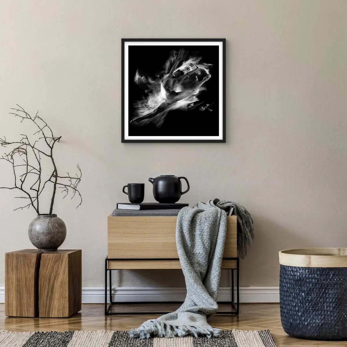 Poster in een zwarte lijst - Vast tijdens de vlucht - 50x50 cm