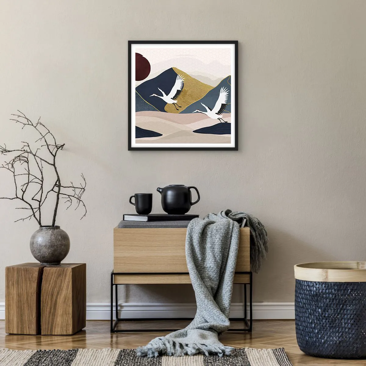 Pôster com moldura preta - E o dia acaba novamente - 50x50 cm