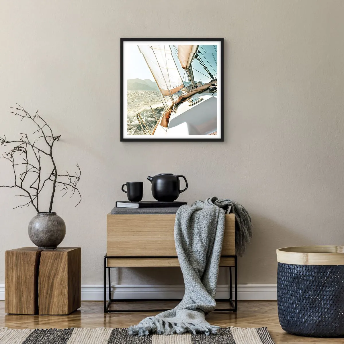 Poster in einem schwarzem Rahmen - Unter vollen Segeln - 50x50 cm