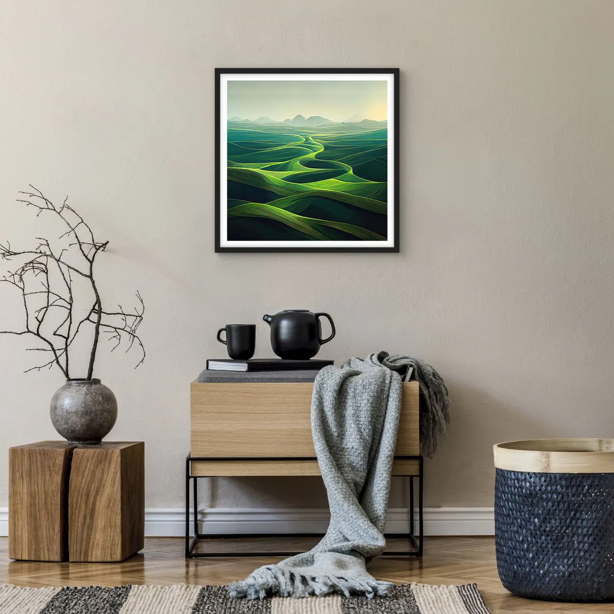 Poster in einem schwarzem Rahmen - In den grünen Tälern - 50x50 cm