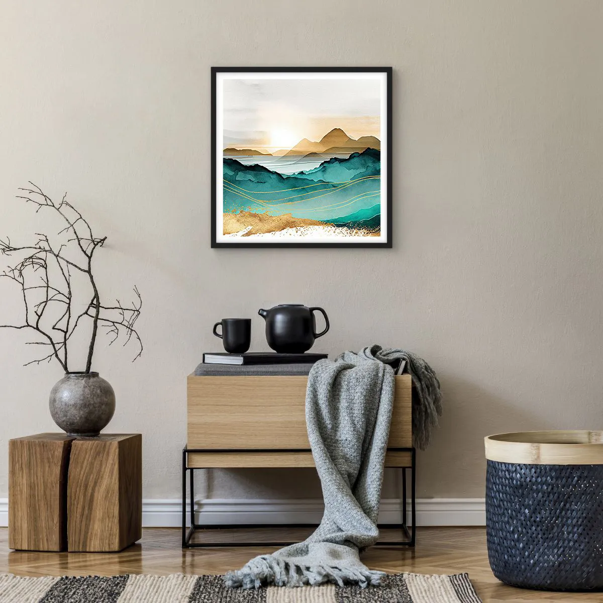 Affiche dans un cadre noir - Poster - Au frontière de l’abstraction – paysage - 50x50 cm