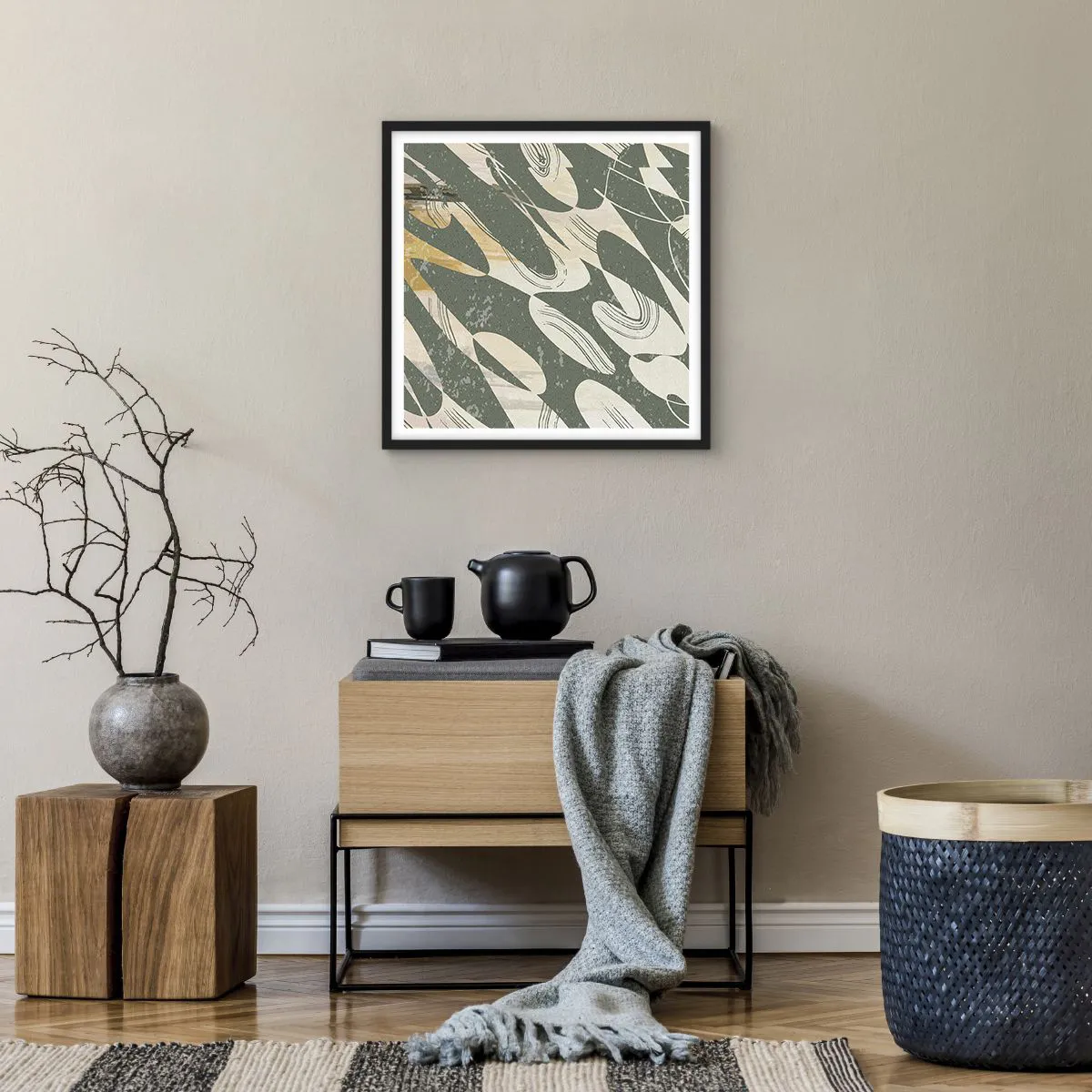 Poster in een zwarte lijst - Ritmische abstractie - 50x50 cm