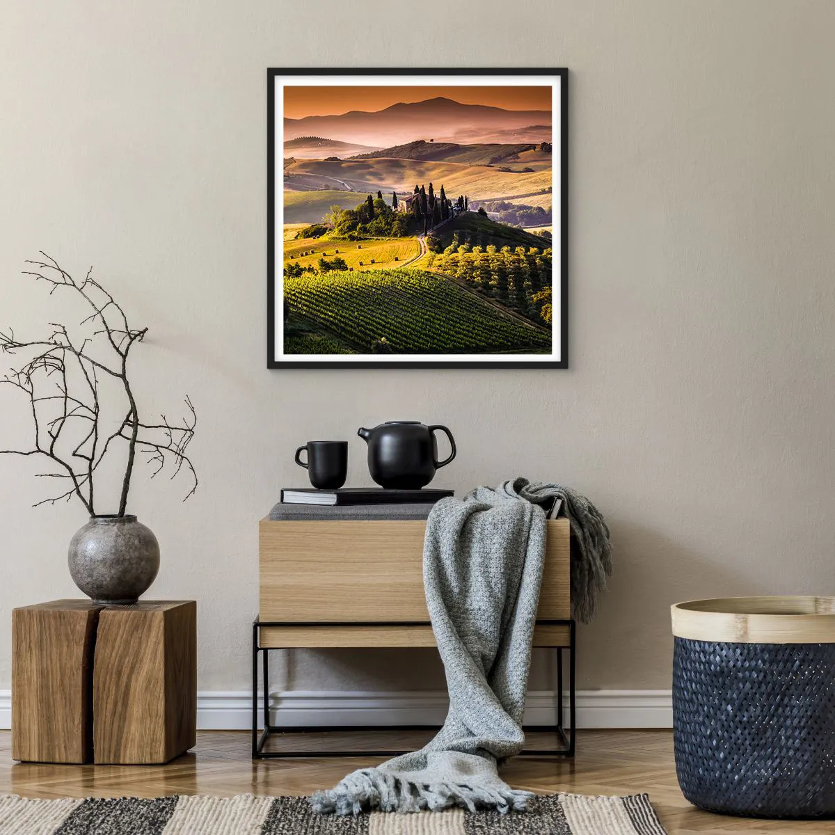 Affiche dans un cadre noir - Poster - Arcadie - le paysage toscan - 60x60 cm