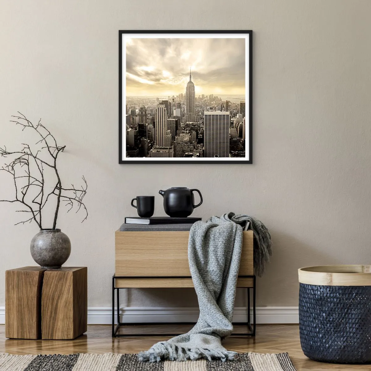 Póster en marco negro - Tejido neoyorquino en tonos grises - 60x60 cm