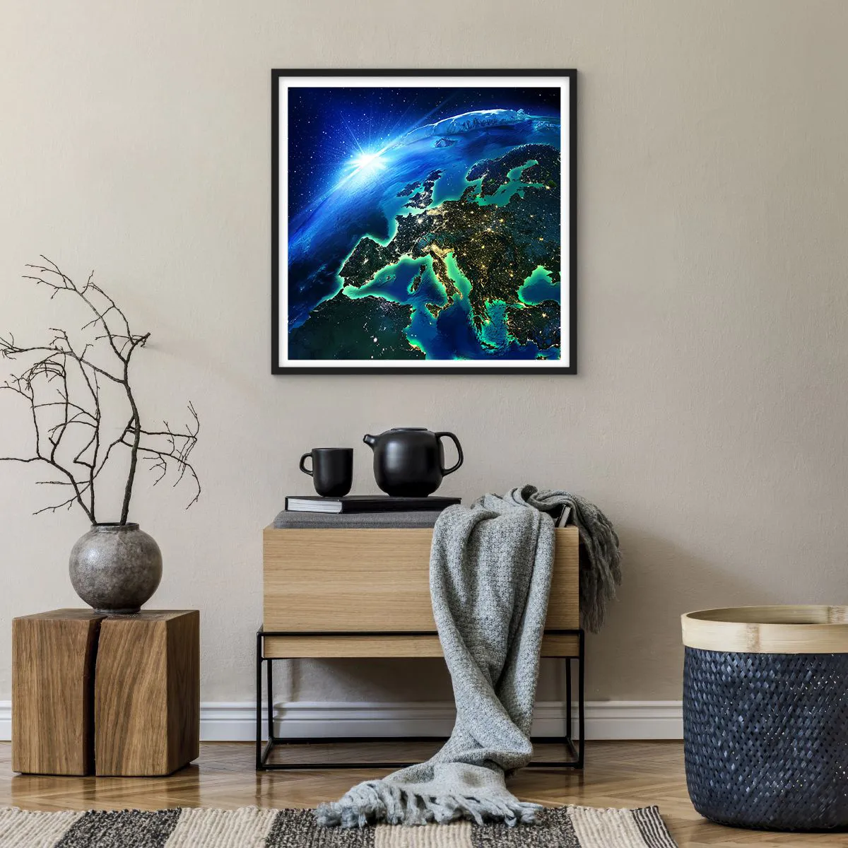 Poster in einem schwarzem Rahmen - Funkelndes Europa - 60x60 cm