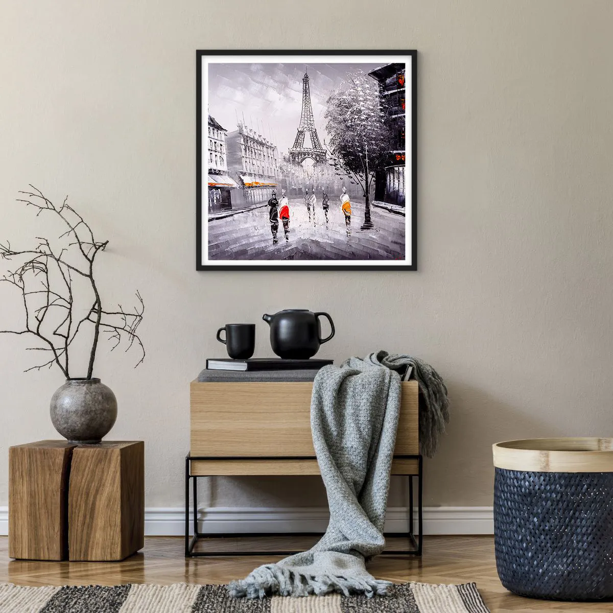 Plakat w czarnej ramie - Paryska przechadzka - 60x60 cm
