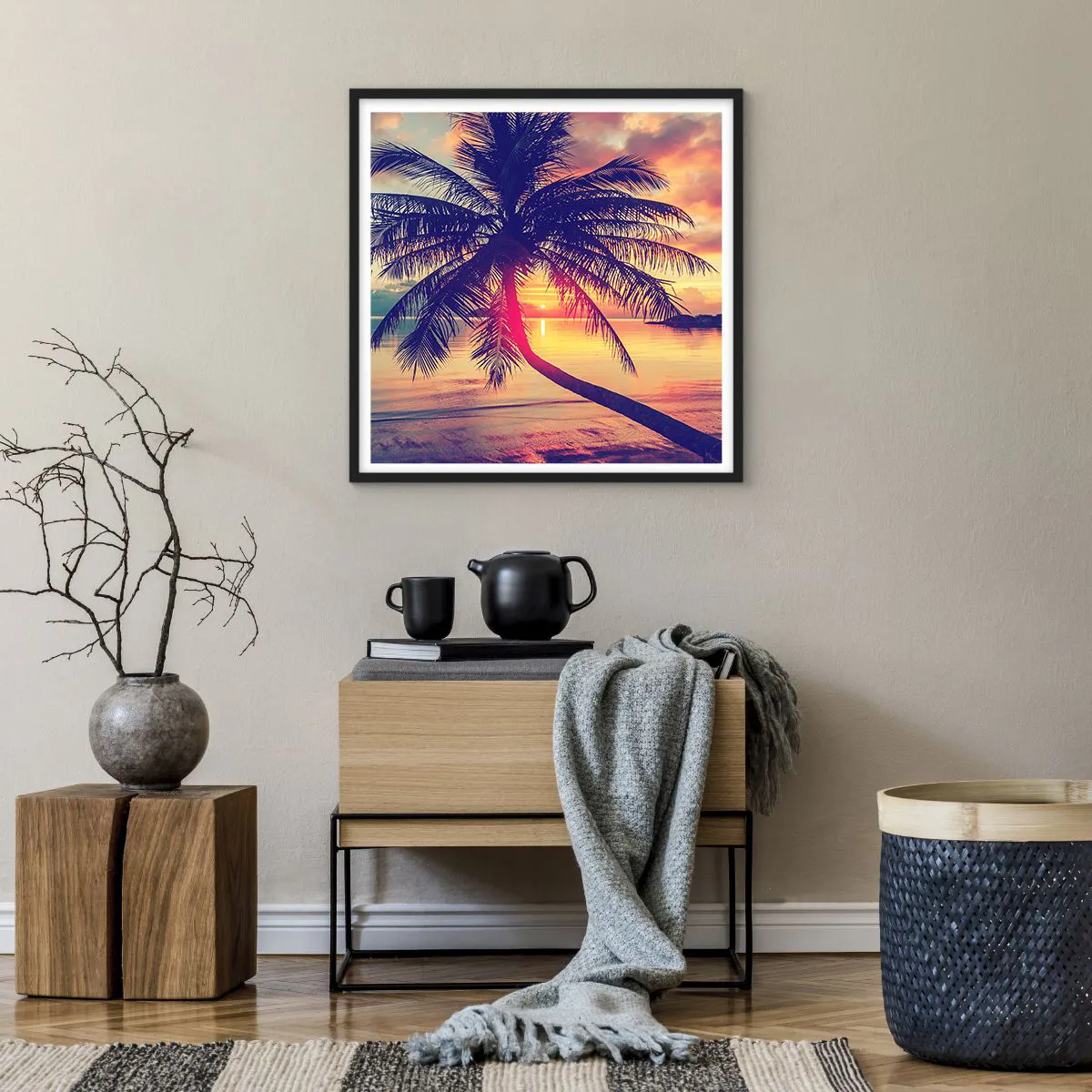 Plakat i sort ramme - En aften under palmerne - 60x60 cm