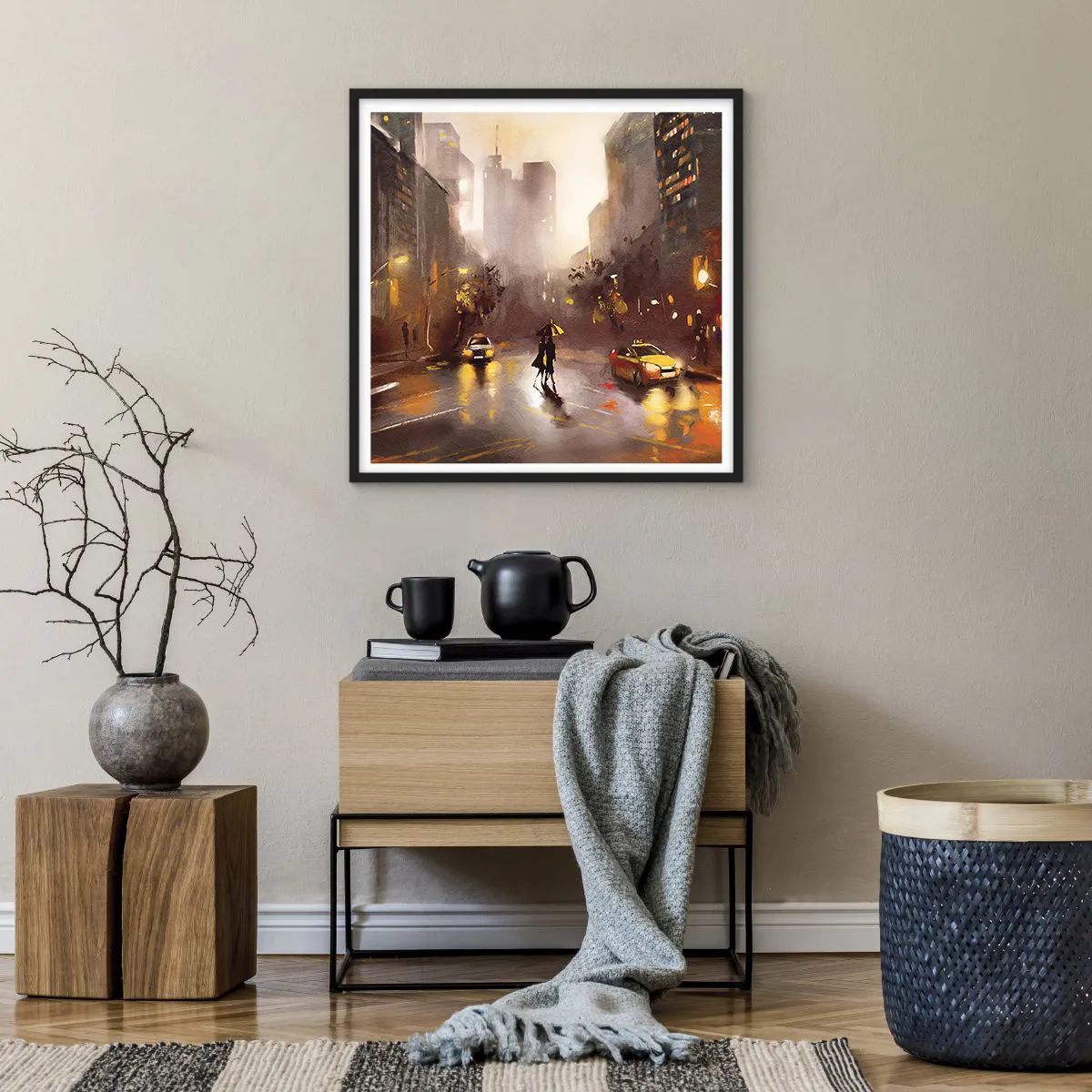 Póster en marco negro - En las luces de Nueva York - 60x60 cm