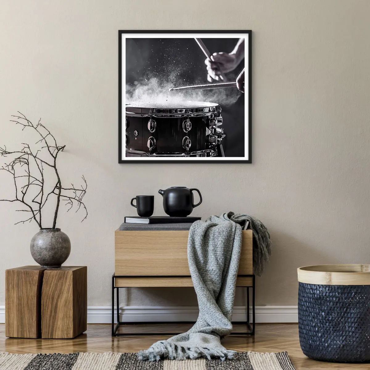 Plakat i sort ramme - Musikkens puls - 60x60 cm