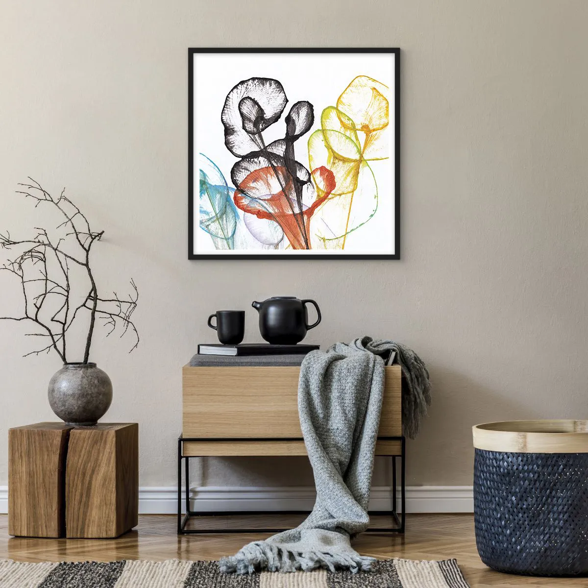 Pôster com moldura preta - Flores com alma - 60x60 cm