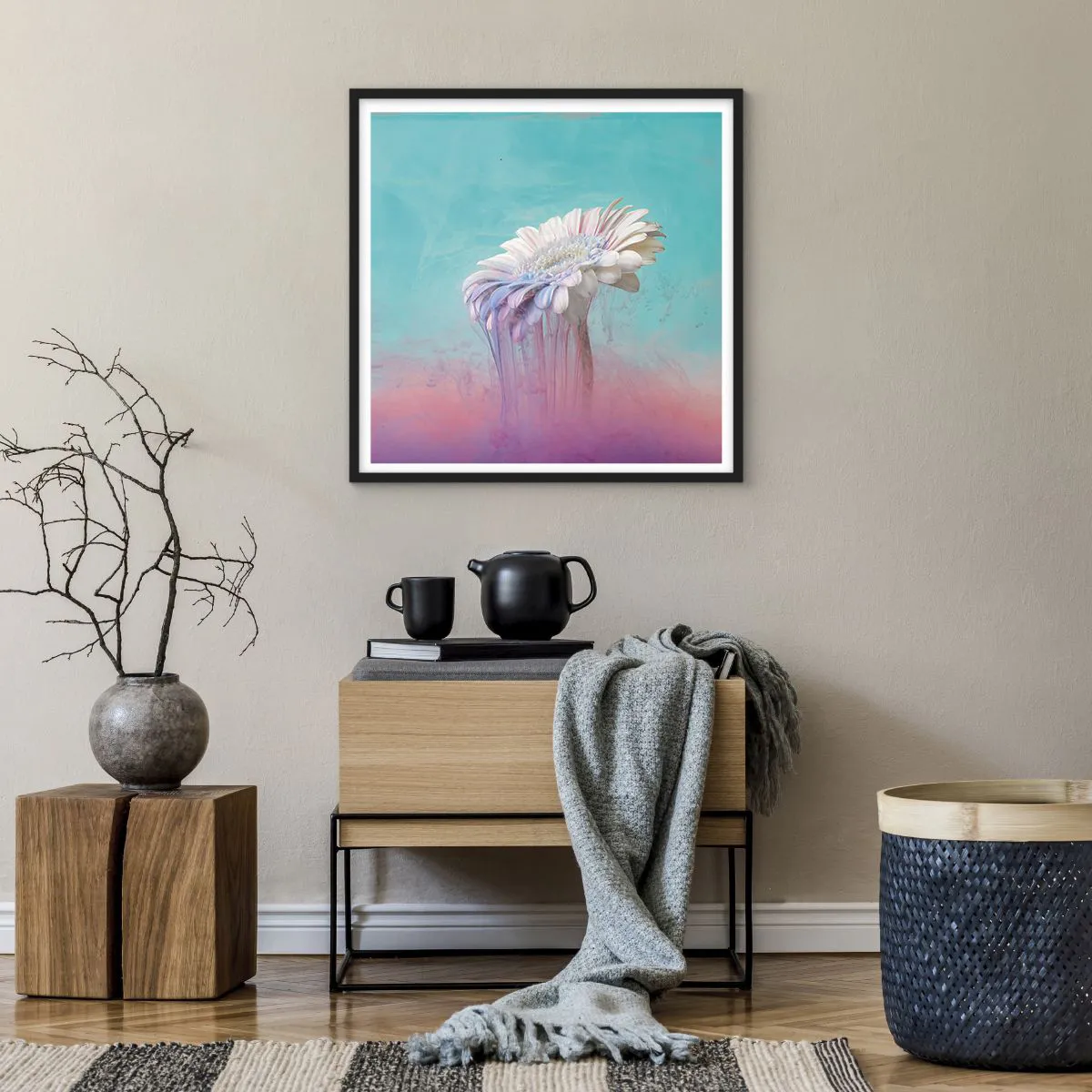 Plakat i sort ramme - Blomster efter døden - 60x60 cm