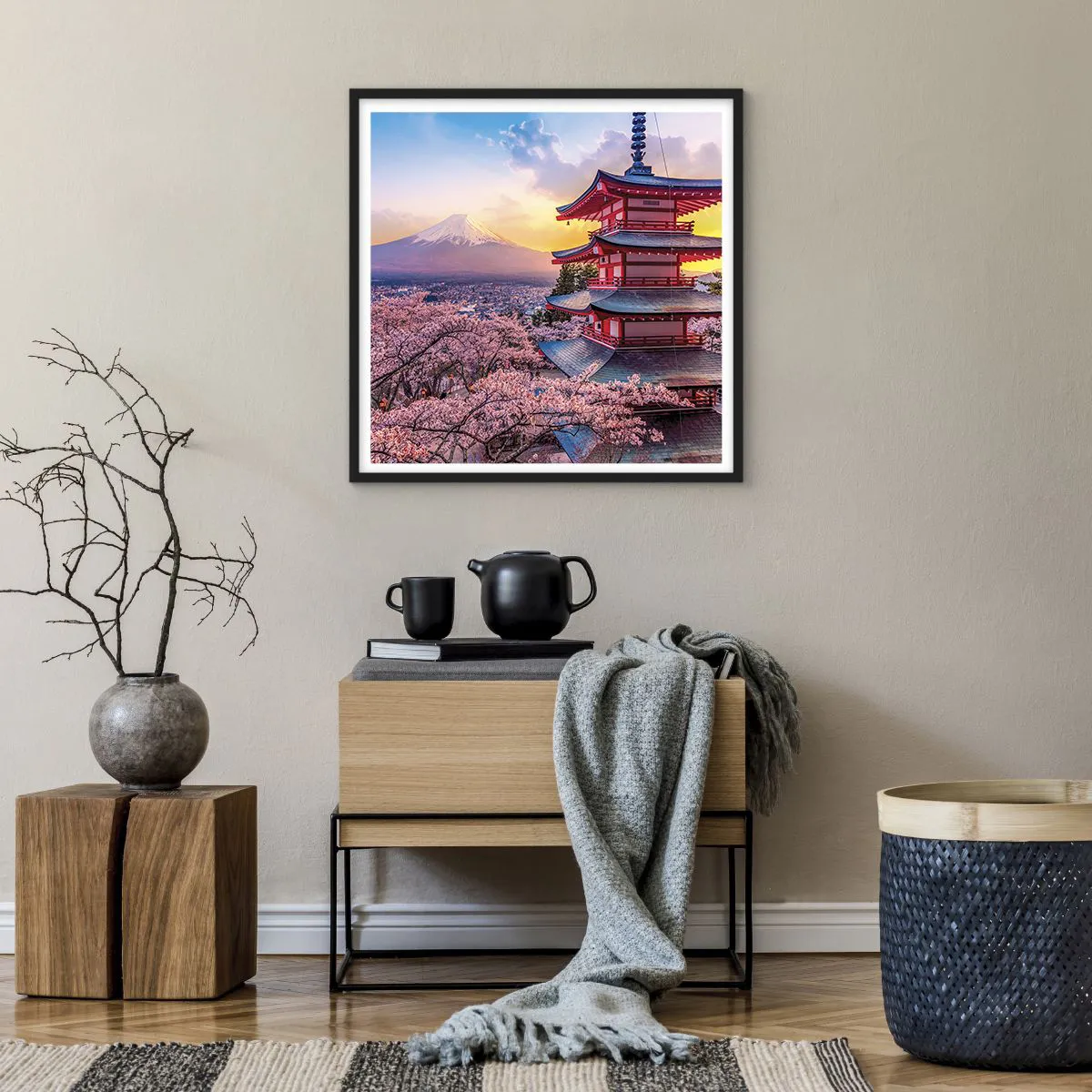 Plakat i sort ramme - Essensen af den japanske ånd - 60x60 cm