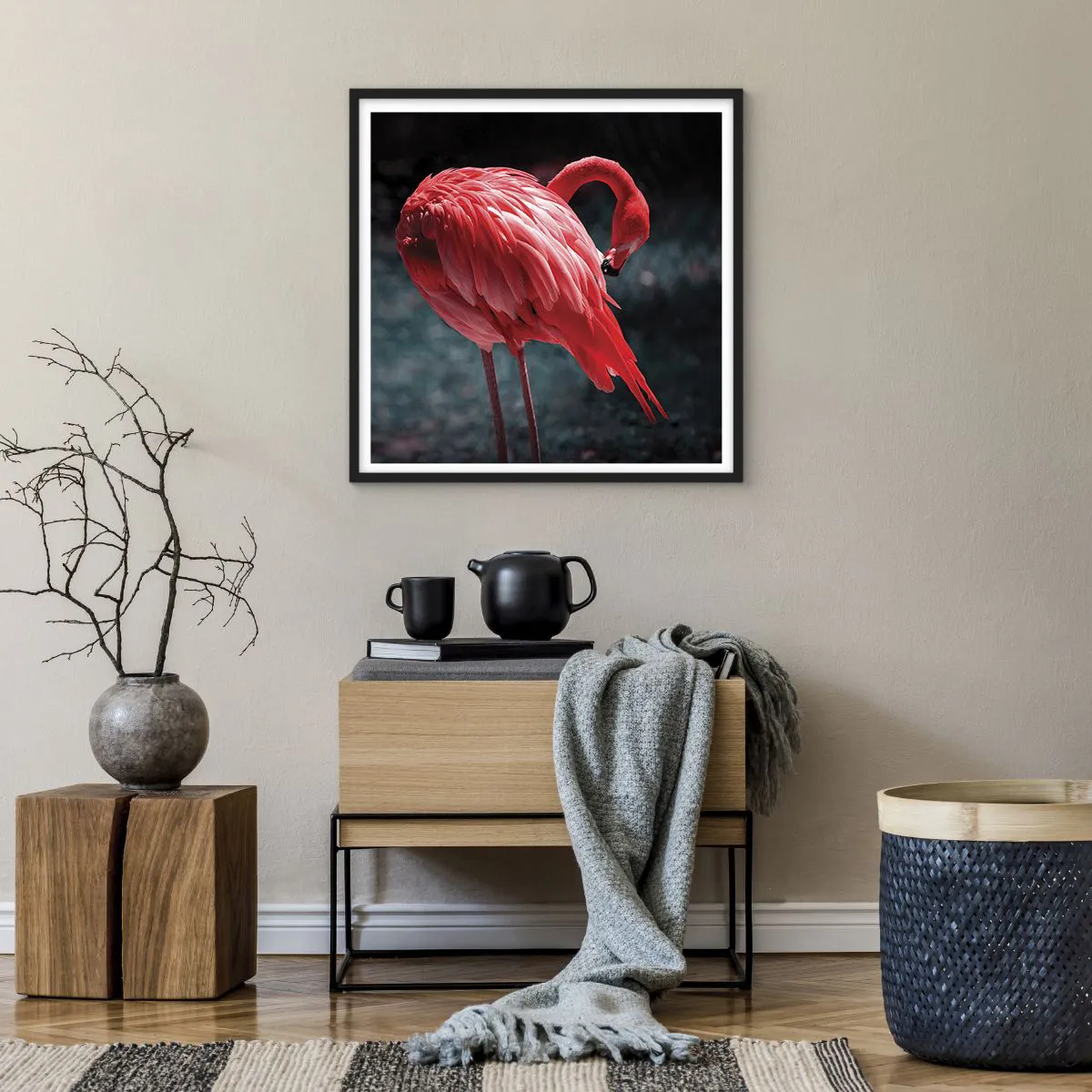 Plakat i sort ramme - Et karmosinrødt naturdigt - 60x60 cm