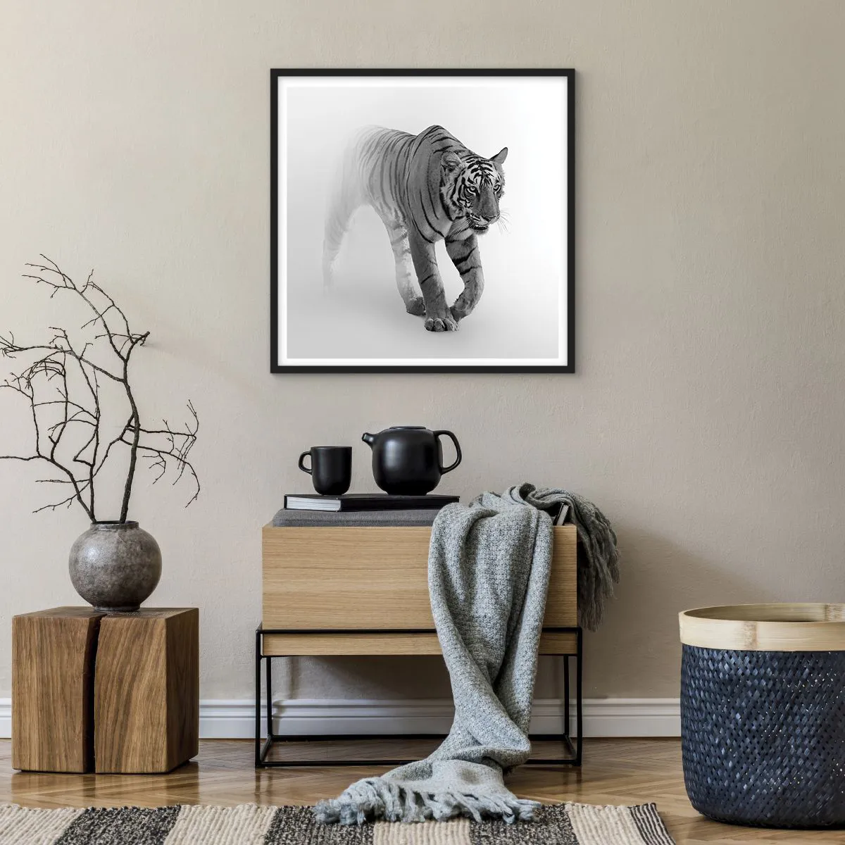 Poster in cornice nera - Incantato nella nebbia - 60x60 cm