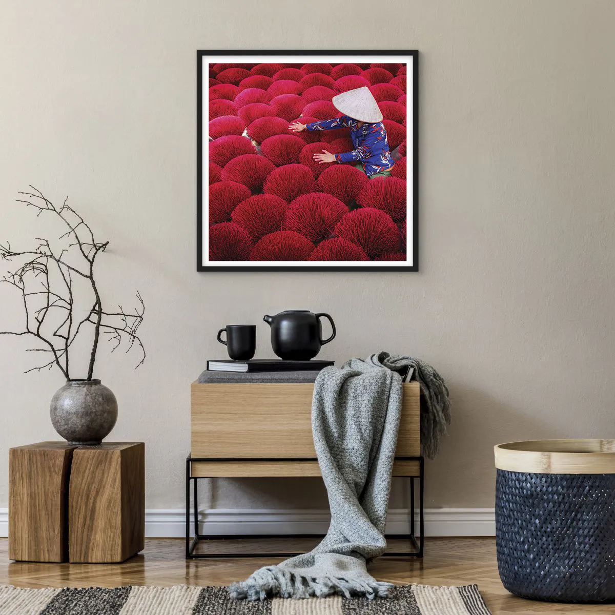 Plakat i sort ramme - I en rismark - 60x60 cm