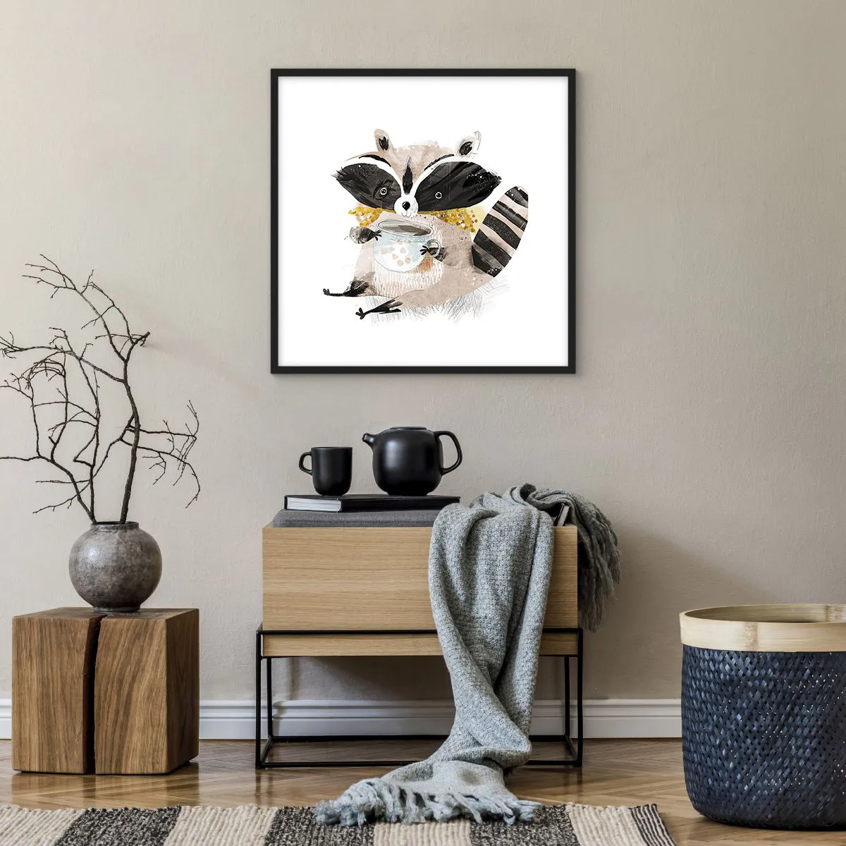 Affiche dans un cadre noir - Poster - Mon ami le raton laveur - 60x60 cm