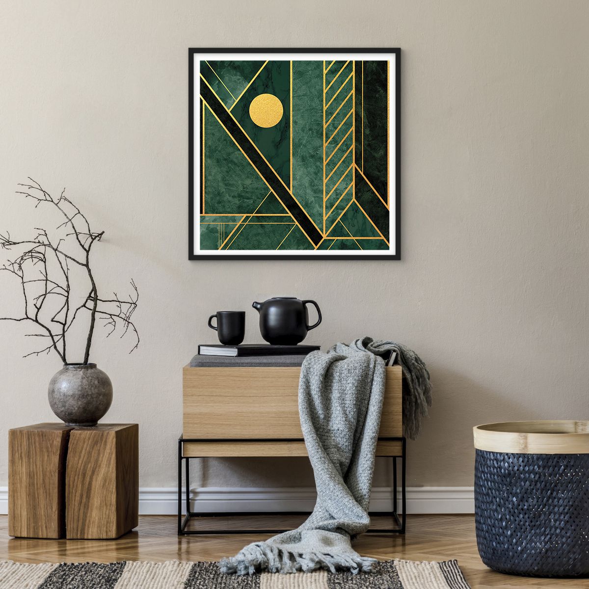 Poster in cornice nera 60x60 cm - Dinamica di oro e azzurro - Arttor -  Decorazioni da parete moderne e originali, per il salotto e la camera da  letto