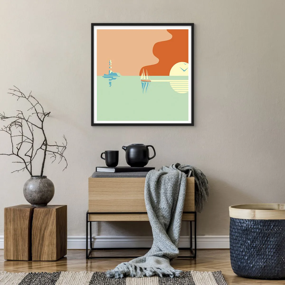 Plakat i sort ramme - Det perfekte havlandskab - 60x60 cm