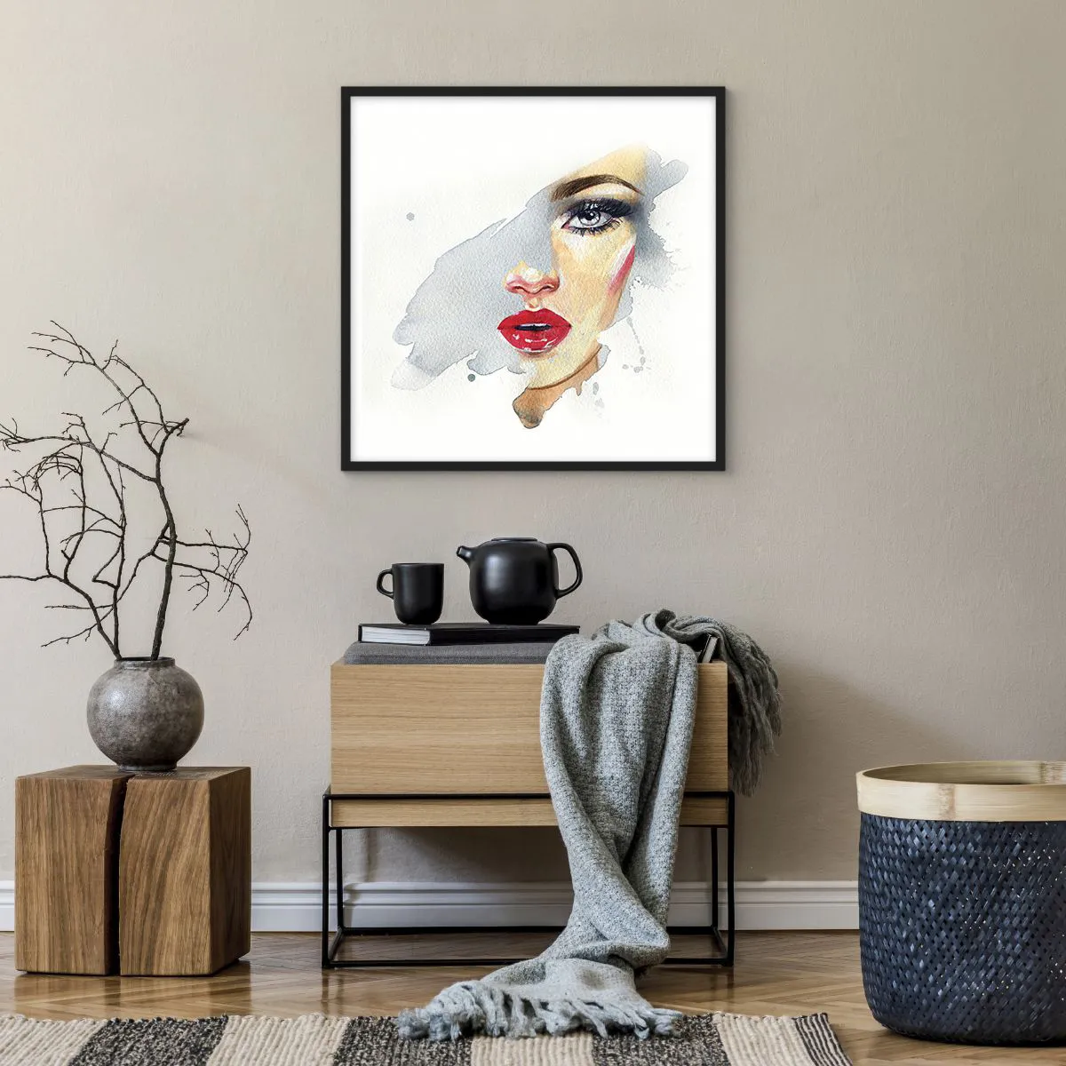 Poster in einem schwarzem Rahmen - Abspiegeln in einem Wassertropfen - 60x60 cm