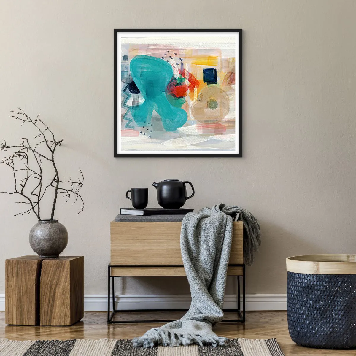 Affisch i svart ram - Ett färgglatt spel - 60x60 cm