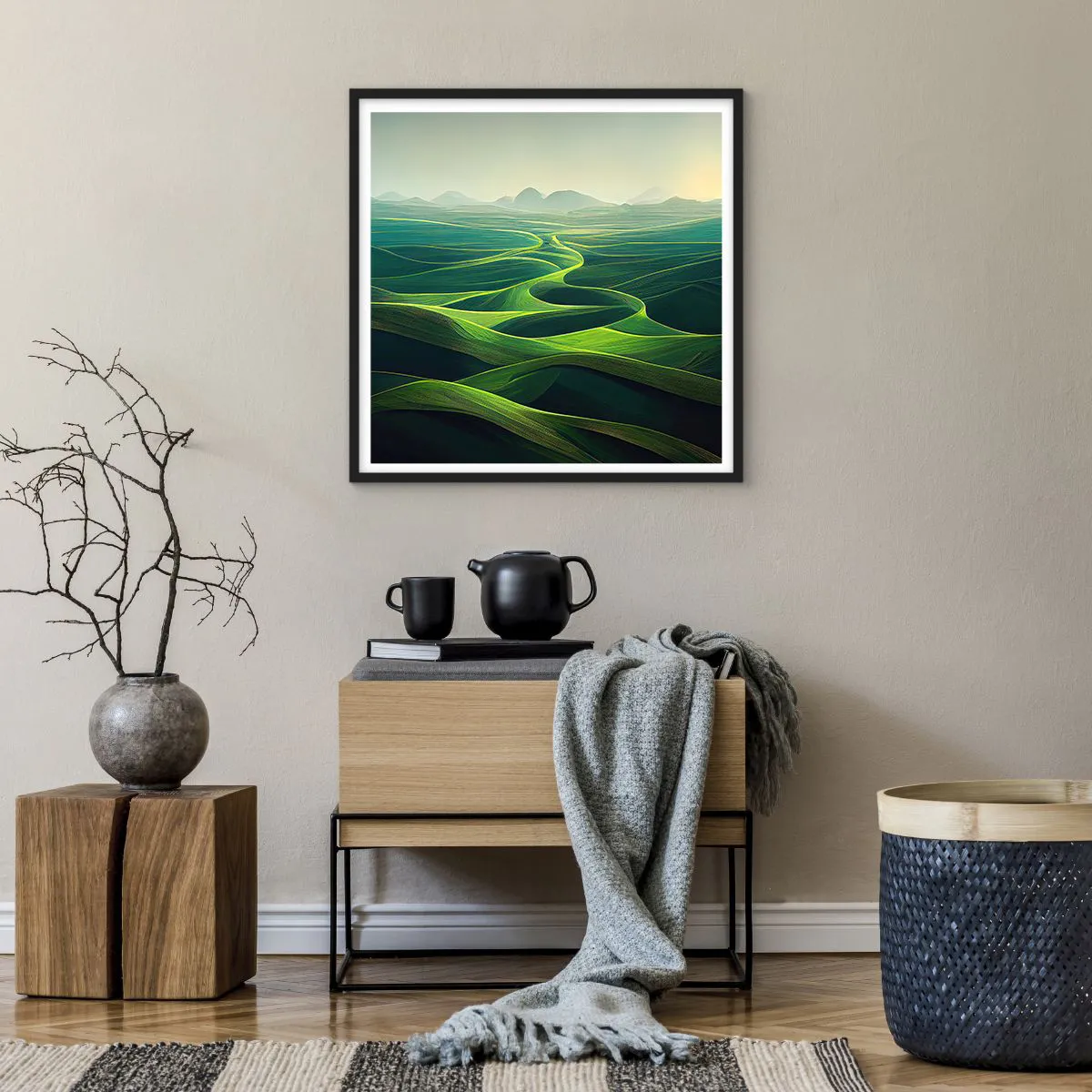 Affiche dans un cadre noir - Poster - Dans les vallées verdoyantes - 60x60 cm