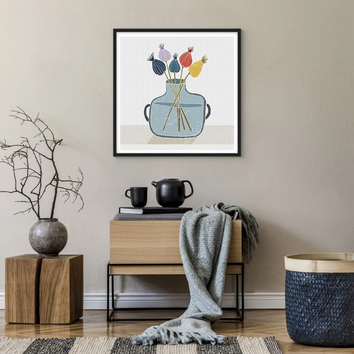 Affiche dans un cadre noir - Poster - Comme s'il avait semé des graines de pavot - 60x60 cm