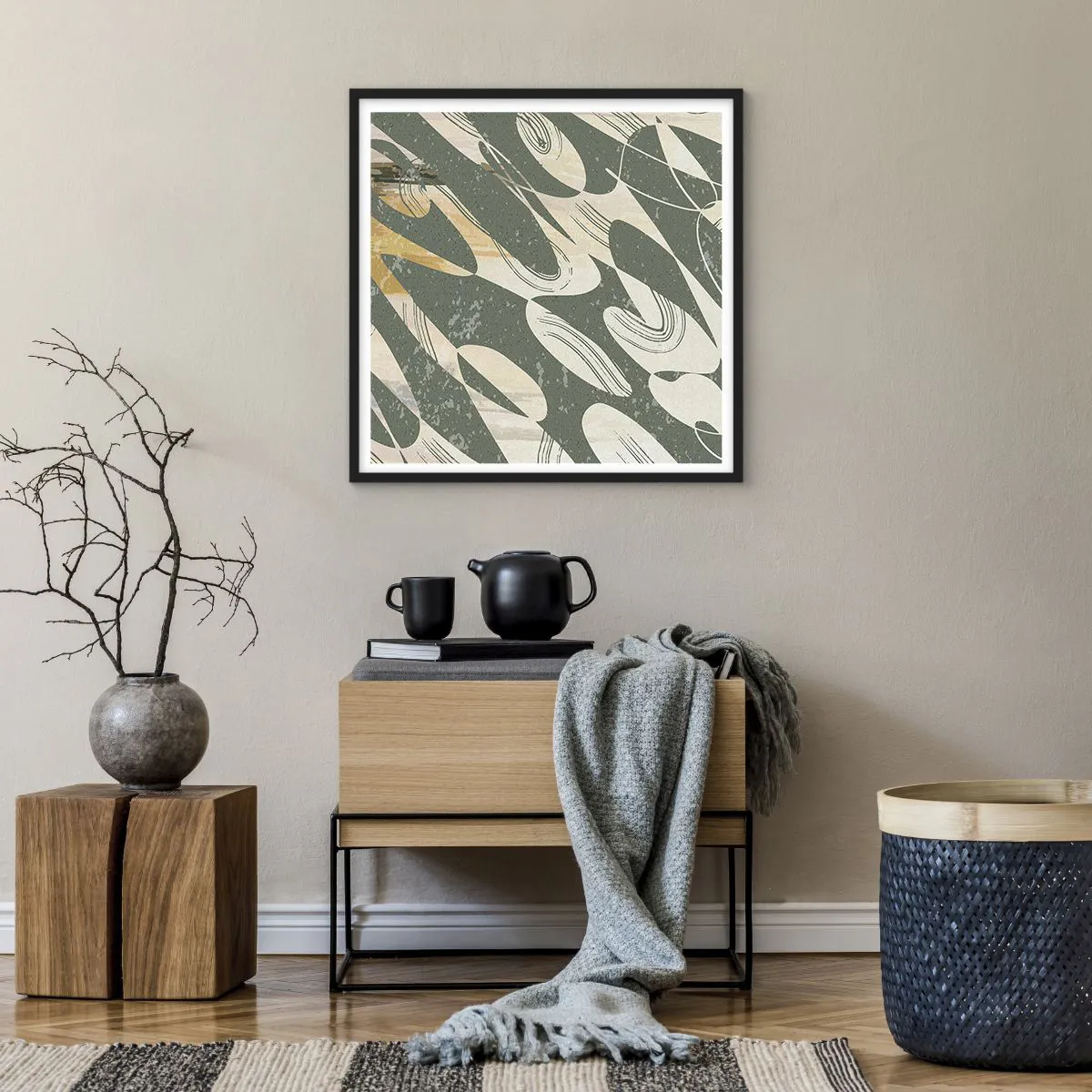 Poster in een zwarte lijst - Ritmische abstractie - 60x60 cm