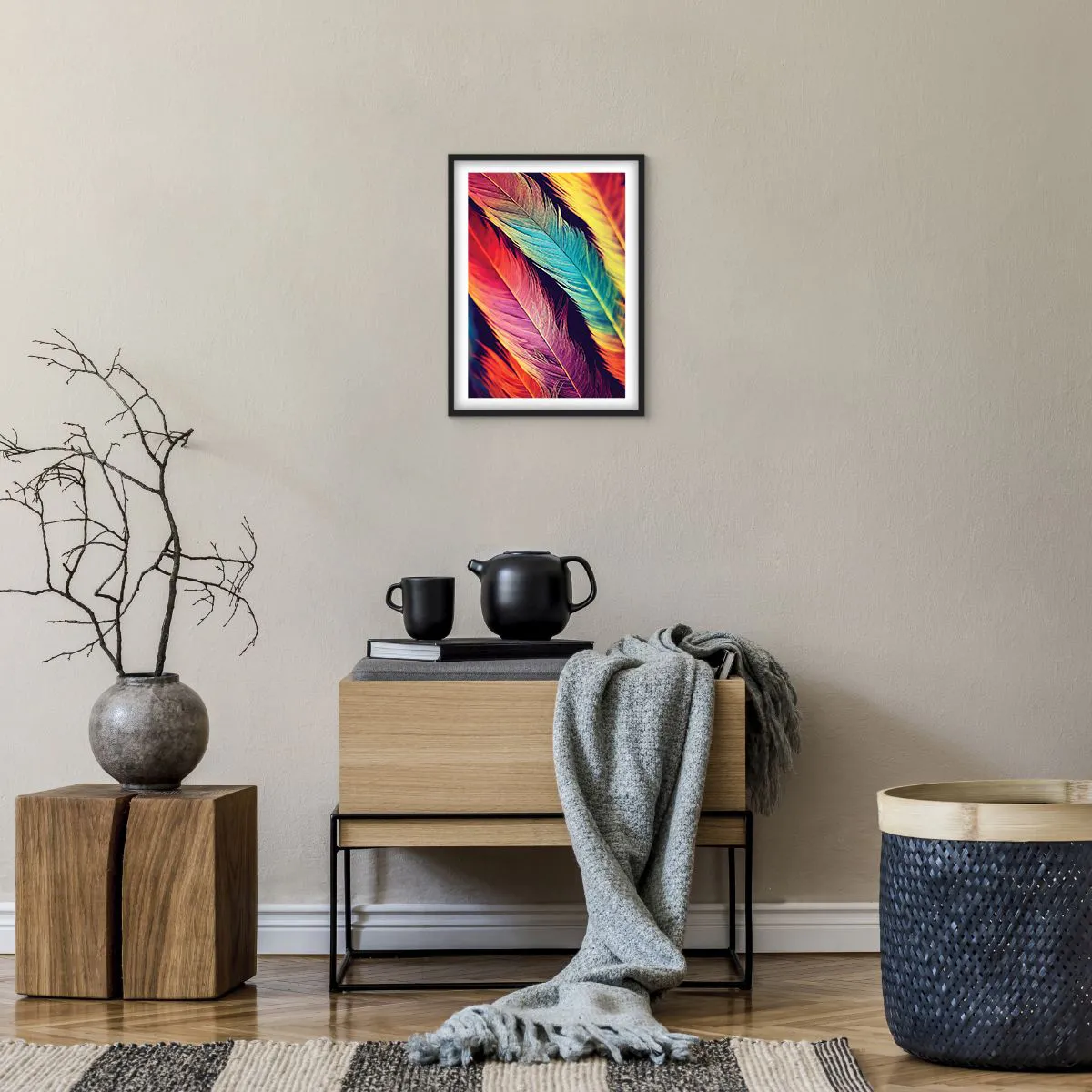 Poster in cornice nera - Arcobaleno piumato - 30x40 cm