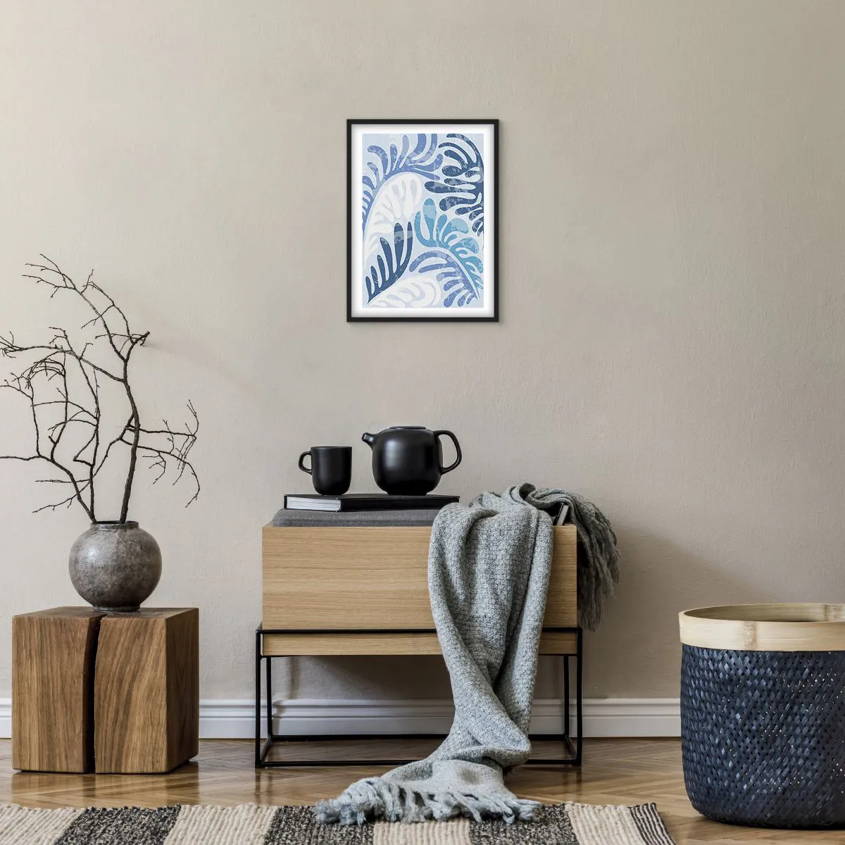 Póster en marco negro - Helechos azules - 30x40 cm