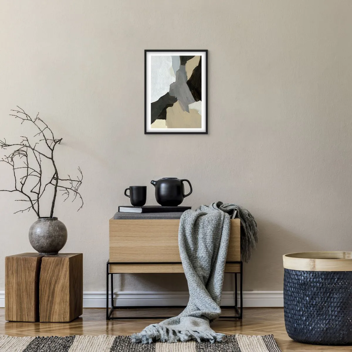 Poster in einem schwarzem Rahmen - Abstraktion: Scheideweg des Graus - 30x40 cm