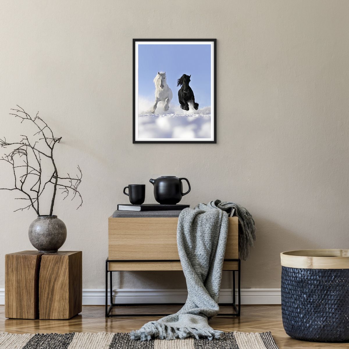 Poster in einem schwarzem Rahmen Tiere, Poster in einem schwarzem Rahmen Pferd, Poster in einem schwarzem Rahmen Winter, Poster in einem schwarzem Rahmen Natur, Poster in einem schwarzem Rahmen Galopp