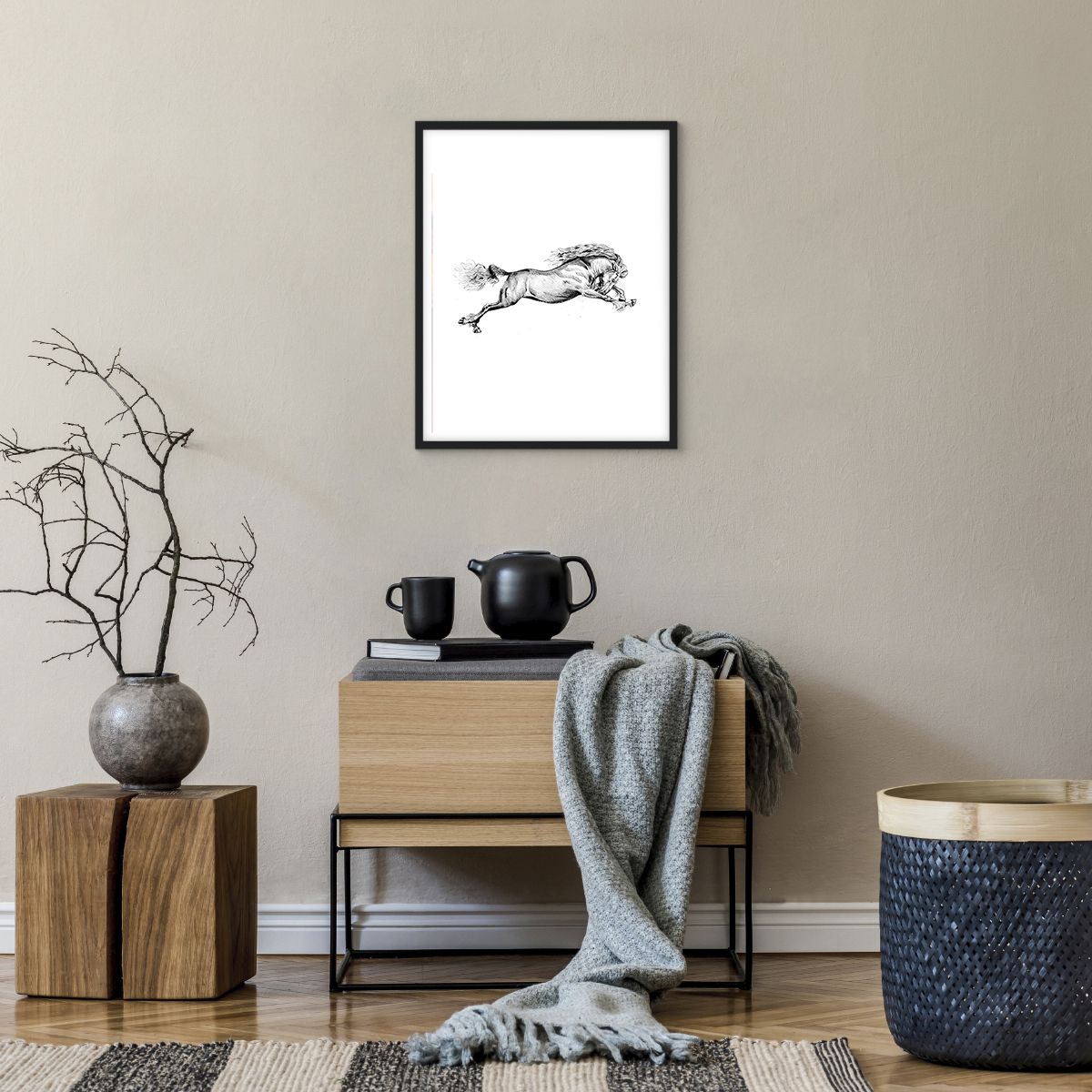 Poster in cornice nera Cavallo, Poster in cornice nera Animali, Poster in cornice nera Grafica, Poster in cornice nera Bianco E Nero, Poster in cornice nera Salto