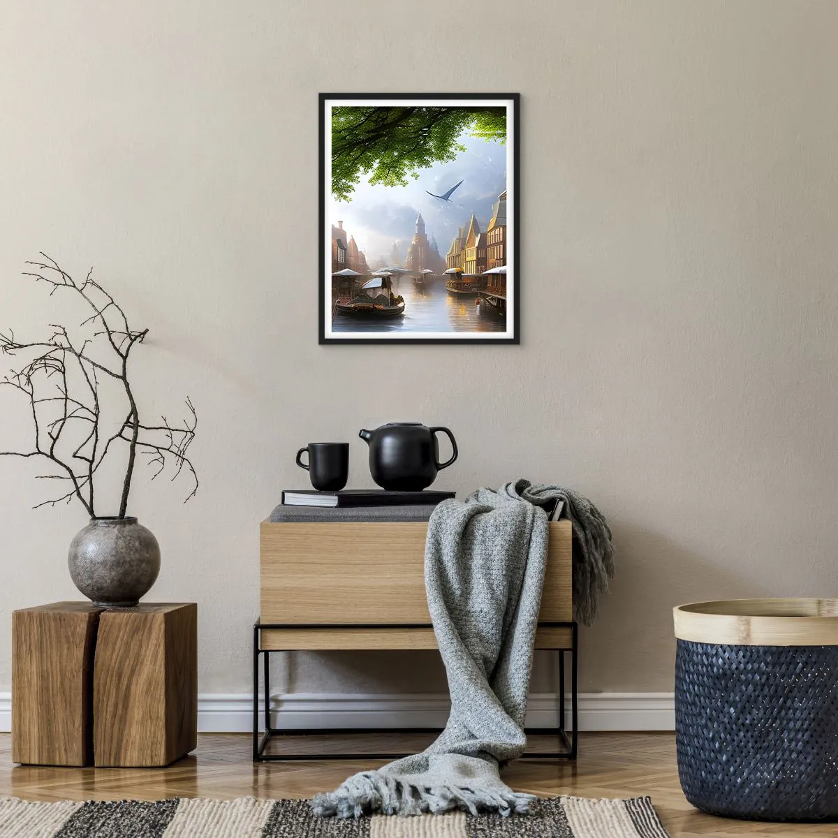 Plakat i sort ramme - Hollandsk bybillede - 40x50 cm