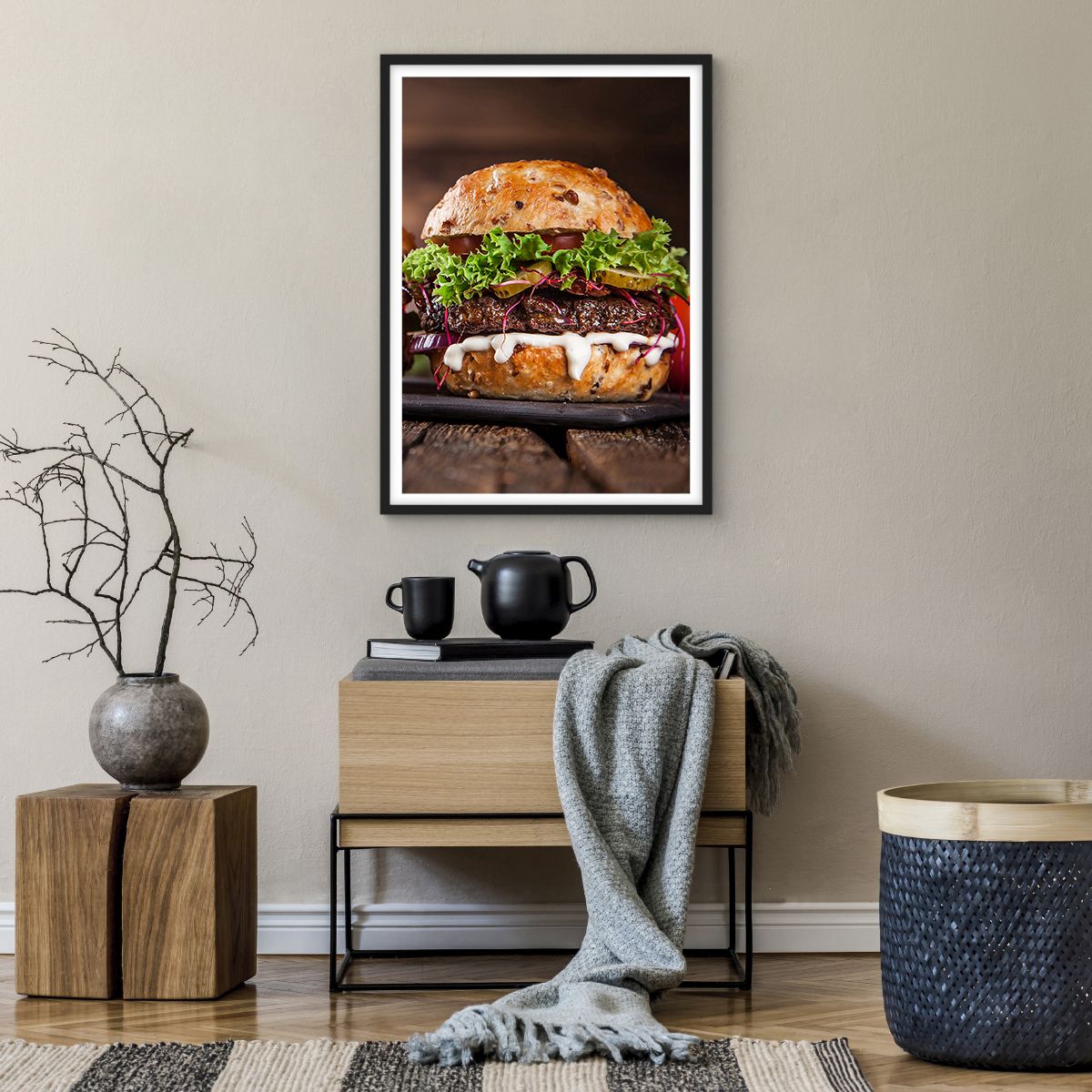 Poster in cornice nera Gastronomia, Poster in cornice nera Hamburger, Poster in cornice nera Culinario, Poster in cornice nera Fast Food, Poster in cornice nera Cucina