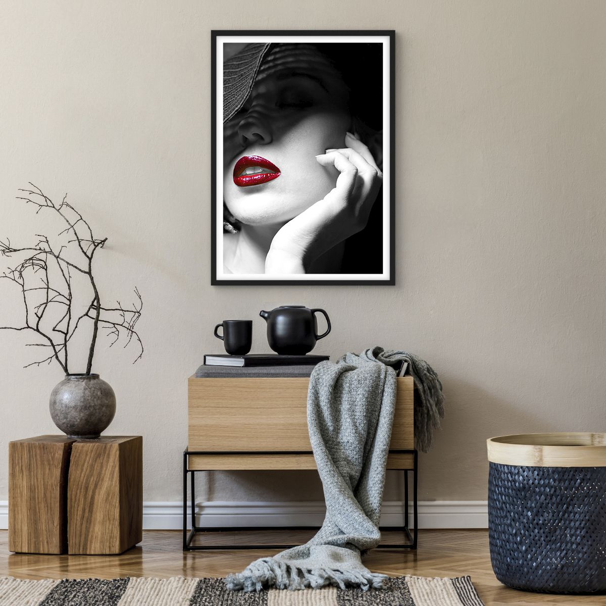 Affiche dans un cadre noir Femme, Affiche dans un cadre noir Lèvres Rouges, Affiche dans un cadre noir Mode, Affiche dans un cadre noir Portrait D'Une Femme, Affiche dans un cadre noir Photo Artistique