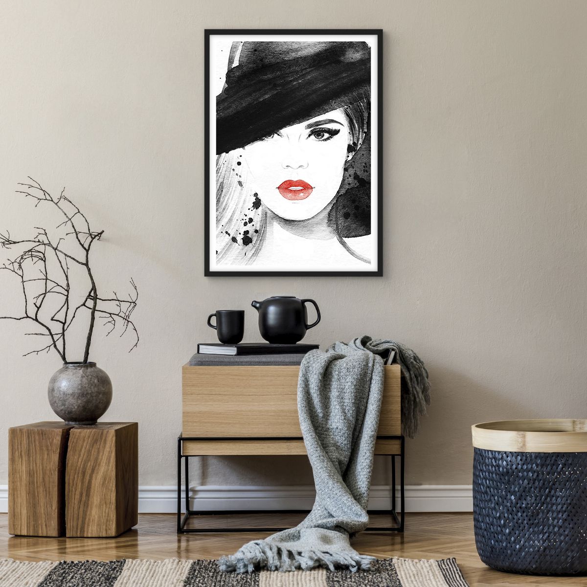 Affiche dans un cadre noir Femme, Affiche dans un cadre noir Visage De Femme, Affiche dans un cadre noir Portrait D'Une Femme, Affiche dans un cadre noir Lèvres Rouges, Affiche dans un cadre noir Mode