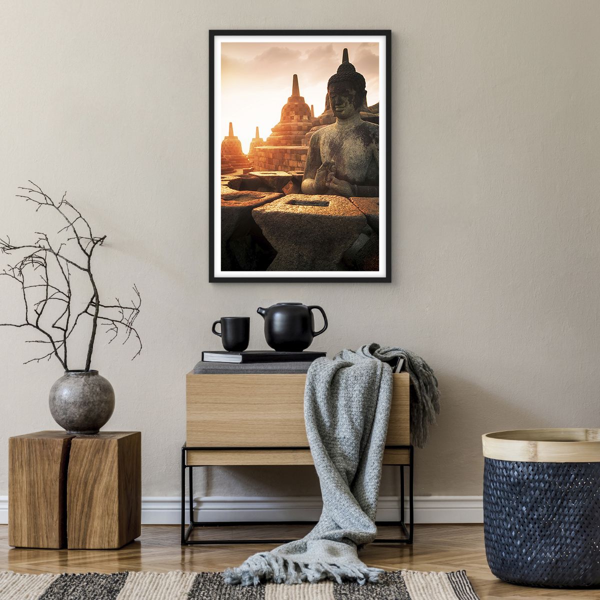 Affiche dans un cadre noir Asie, Affiche dans un cadre noir Bouddha, Affiche dans un cadre noir Borobudur, Affiche dans un cadre noir Culture, Affiche dans un cadre noir Méditation