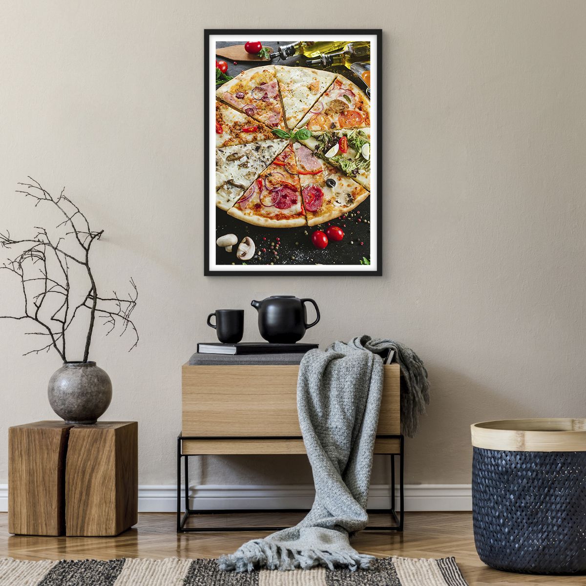 Affiche dans un cadre noir La Gastronomie, Affiche dans un cadre noir Pizza, Affiche dans un cadre noir Italie, Affiche dans un cadre noir Cuisine, Affiche dans un cadre noir Piment
