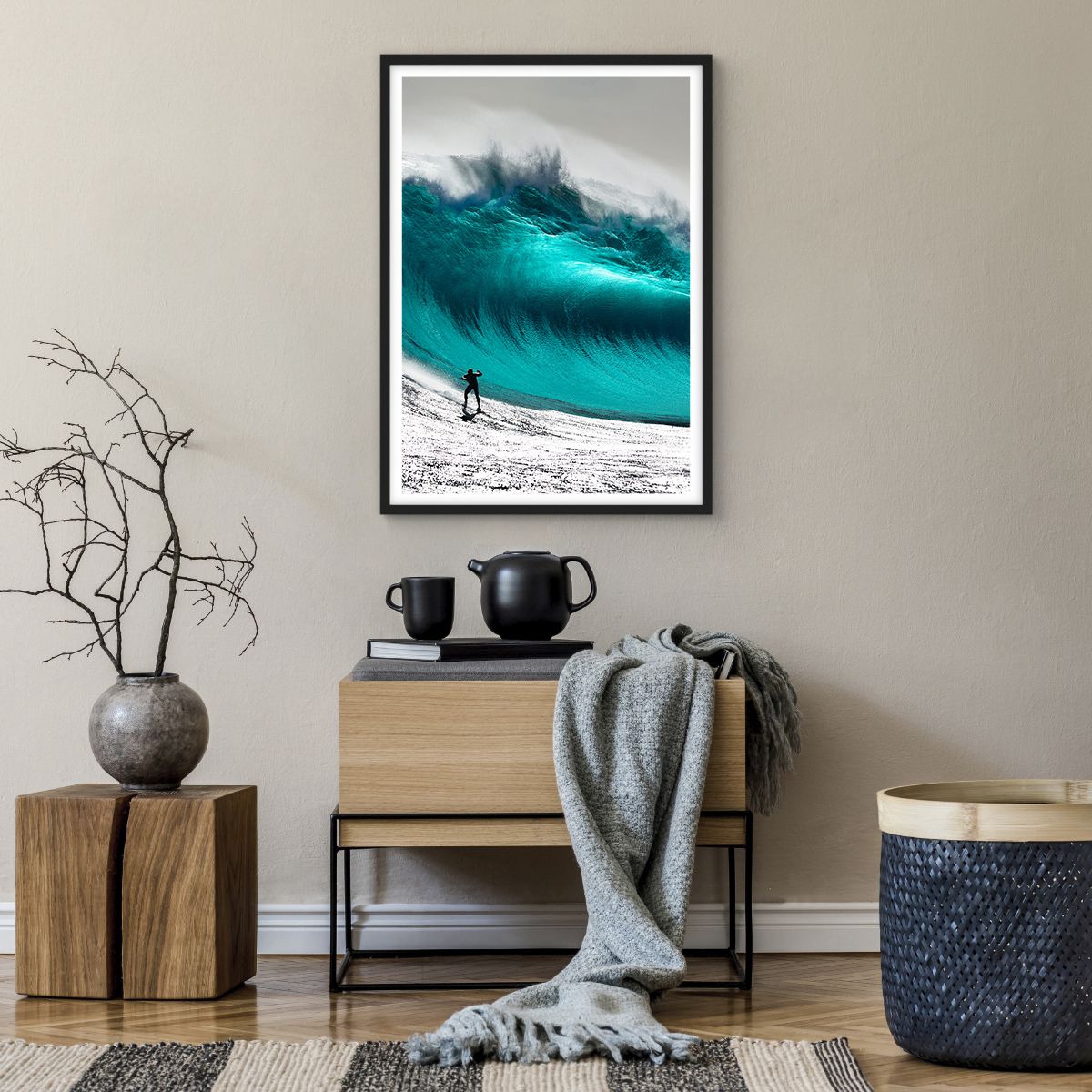 Poster in einem schwarzem Rahmen Surfen, Poster in einem schwarzem Rahmen Hohe Welle, Poster in einem schwarzem Rahmen Surfer, Poster in einem schwarzem Rahmen Meer, Poster in einem schwarzem Rahmen Sport
