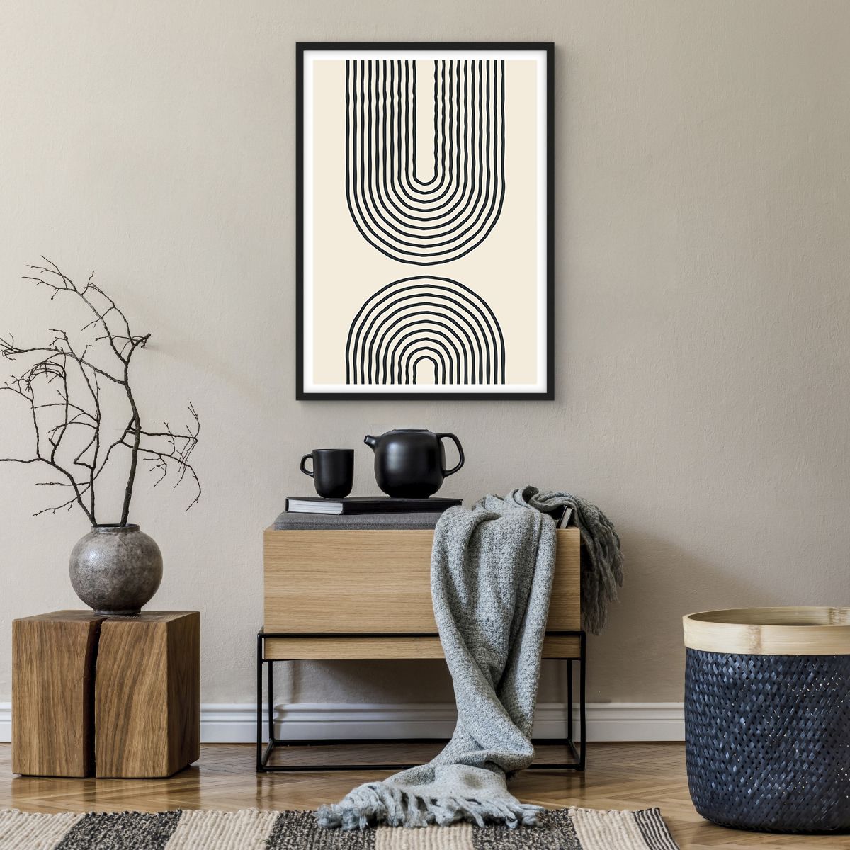 Affiche dans un cadre noir Abstraction, Affiche dans un cadre noir Graphique, Affiche dans un cadre noir Art, Affiche dans un cadre noir Linéaire, Affiche dans un cadre noir Minimalisme