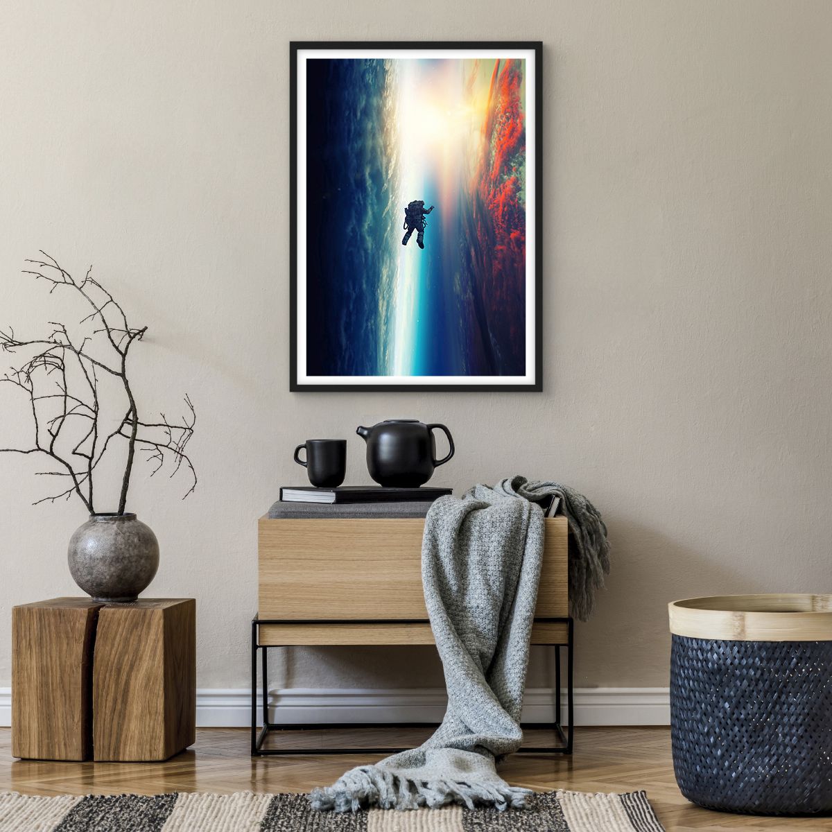 Poster in einem schwarzem Rahmen Abstraktion, Poster in einem schwarzem Rahmen Astronaut, Poster in einem schwarzem Rahmen Kosmos, Poster in einem schwarzem Rahmen Universum, Poster in einem schwarzem Rahmen Gravitation