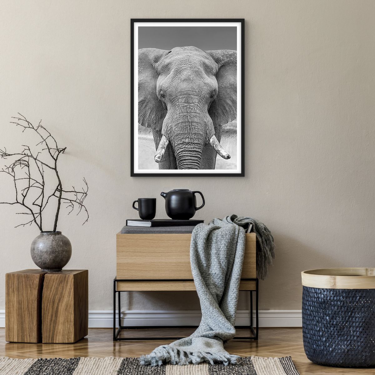 Poster in einem schwarzem Rahmen Elefant, Poster in einem schwarzem Rahmen Afrika, Poster in einem schwarzem Rahmen Tiere, Poster in einem schwarzem Rahmen Natur, Poster in einem schwarzem Rahmen Schwarz Und Weiß