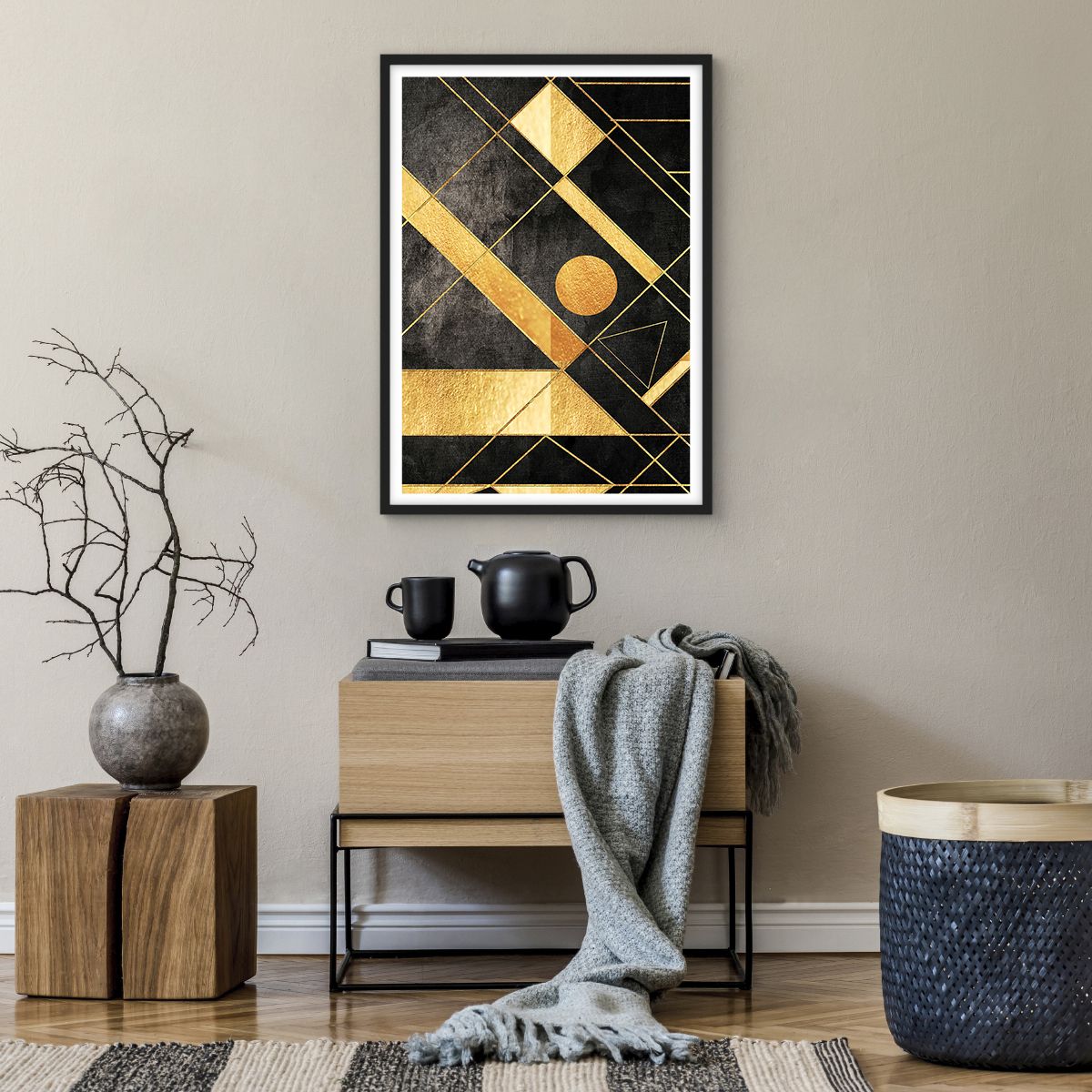 Poster in einem schwarzem Rahmen Abstraktion, Poster in einem schwarzem Rahmen Kunst, Poster in einem schwarzem Rahmen Gold, Poster in einem schwarzem Rahmen Geometrisches Muster, Poster in einem schwarzem Rahmen Grafik